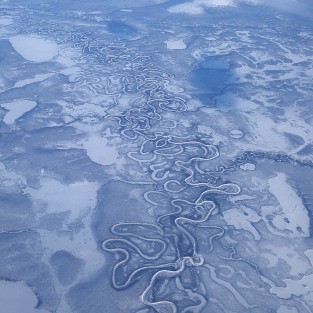 Aerial image of rivers in northeast Siberia which are known to emit old carbon.